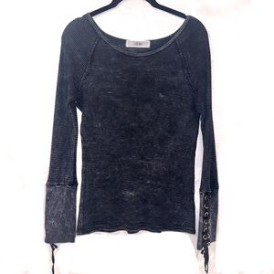 Able Long Sleeve Thermal Pullover Womens Small Laced Cuffs Grommets Distressed